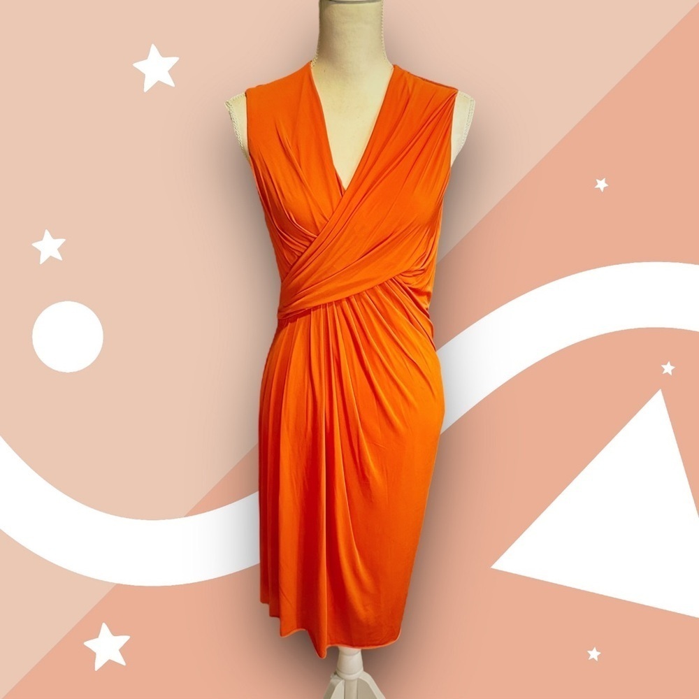 Jason Wu Collection ‘V-Neck Draped Fluid Jersey Knit Midi Dress’ in “Papaya” 6